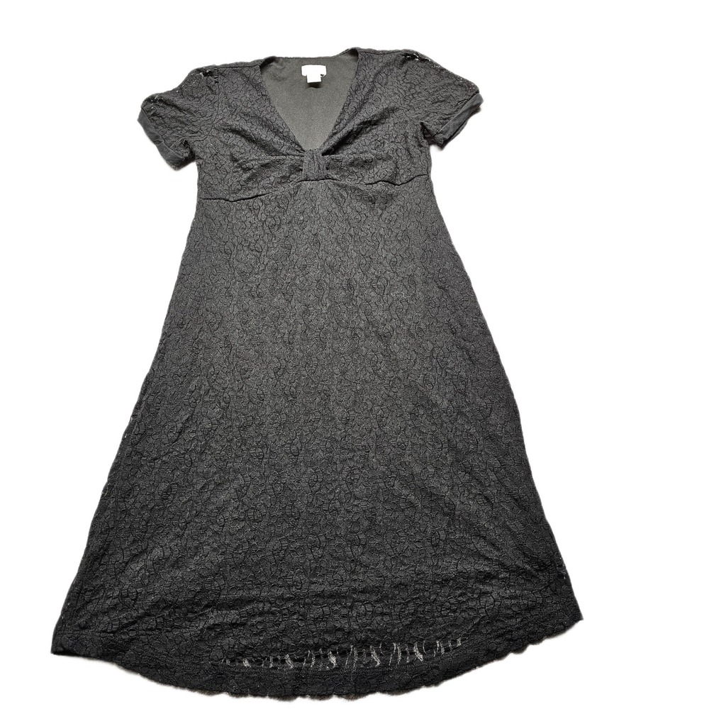 Motherhood Lace Dress Womens Medium Black Lined Stretch Short Sleeve V-Neck Soft
